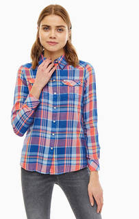 Синяя хлопковая рубашка приталенного кроя в клетку Wrangler