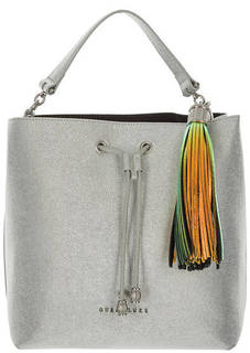 Серебристая кожаная сумка на кулиске Guess