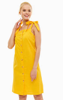 Желтое платье сарафан на пуговицах Ichi
