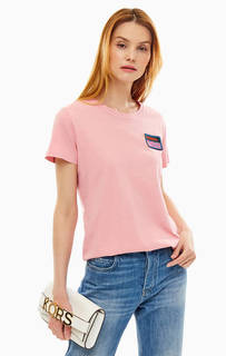 Розовая хлопковая футболка с нашивкой Pinko