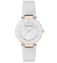 Кварцевые часы с серым кожаным ремешком Anne Klein