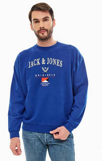 Синий свитшот из хлопка с принтом Jack & Jones