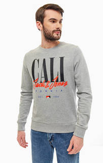 Серый хлопковый свитшот с принтом Jack & Jones