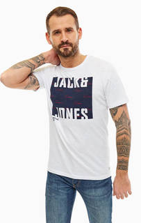 Футболка из хлопка с фактурным принтом Jack & Jones