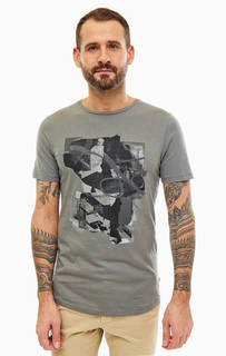 Футболка из хлопка цвета хаки с принтом Jack & Jones