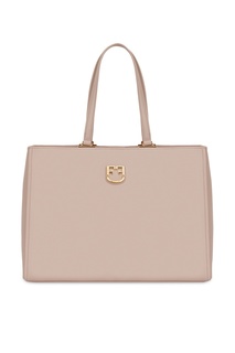 Бежевая кожаная сумка-тоут Belvedere Furla