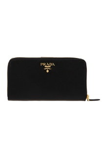 Черный кожаный кошелек большого размера Prada