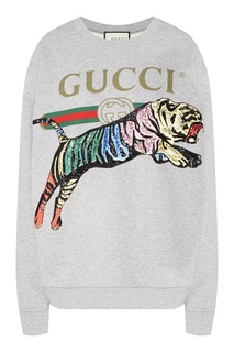 Серый свитшот оверсайз с тигром Gucci