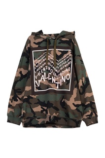 Камуфляжное худи с розовыми логотипами Valentino