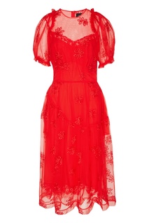 Красное платье с цветочной вышивкой Simone Rocha