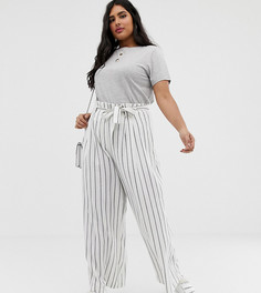 Широкие брюки в полоску с присборенной талией и поясом ASOS DESIGN Curve - Мульти