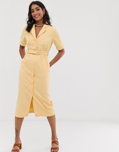 Джинсовое платье миди с поясом ASOS DESIGN - Светло-бежевый