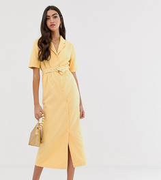 Джинсовое платье миди с поясом ASOS DESIGN Tall - Светло-бежевый