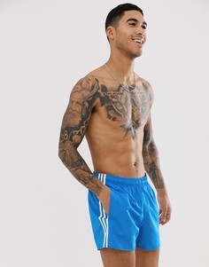 Синие шорты для плавания с полосками adidas - Синий