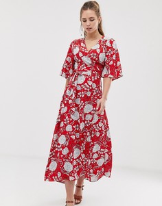 Платье миди с запахом и цветочным принтом Brave Soul kea - Красный