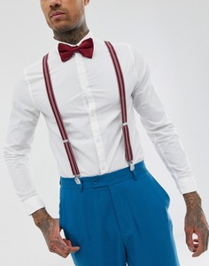 Подтяжки и галстук-бабочка в бордовую полоску и однотонные ASOS DESIGN Wedding - Красный