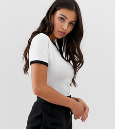 Белая приталенная футболка с контрастной отделкой ASOS DESIGN Petite - Белый