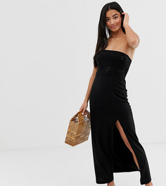 Платье-бандо макси с вышивкой ришелье ASOS DESIGN Petite - Черный