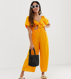 Чайный комбинезон с рукавами-фонариками и завязкой ASOS DESIGN Petite - Желтый
