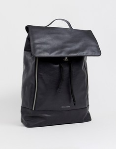 Черный кожаный рюкзак с клапаном и молнией ASOS DESIGN - Черный