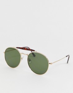 Золотистые солнцезащитные очки в стиле ретро с планкой New Look - Золотой