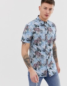 Голубая узкая рубашка с цветочным принтом River Island - Синий