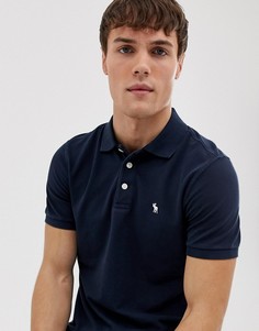 Темно-синее поло из пике с логотипом Abercrombie & Fitch - Темно-синий