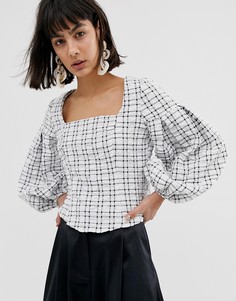 Топ в клетку с вафельной текстурой и квадратным вырезом ASOS WHITE - Белый