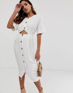 Платье миди на пуговицах с вырезом ASOS DESIGN - Кремовый