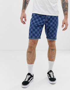 Синие выбеленные джинсовые шорты в шахматную клетку ASOS DESIGN - Синий