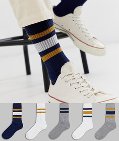 Набор из 5 пар спортивных носков в университетском стиле с разноцветными полосками ASOS DESIGN - Мульти