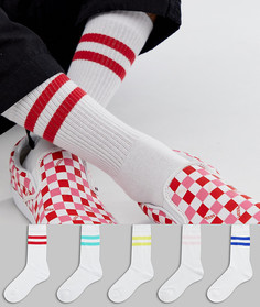 Набор из 5 пар спортивных носков с полосками ярких цветов ASOS DESIGN - Белый