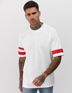 Белая oversize-футболка с круглым вырезом и полосками на рукавах Calvin Klein - Белый