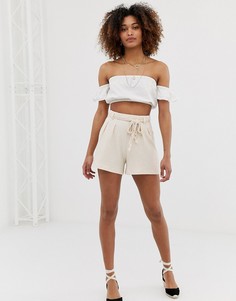 Фактурные шорты с веревочным поясом ASOS DESIGN - Кремовый
