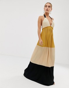 Плиссированное платье макси колор блок ASOS DESIGN - Мульти