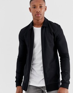 Черная облегающая трикотажная куртка Харрингтон ASOS DESIGN - Черный