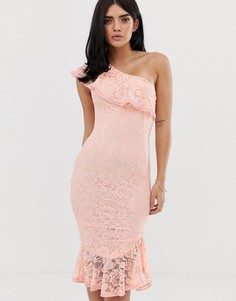 Платье миди на одно плечо с оборкой AX Paris - Розовый