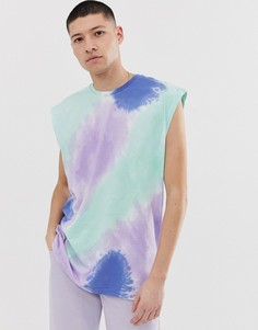Свободная футболка без рукавов с принтом тай-дай ASOS DESIGN - Синий