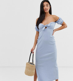 Жатый сарафан макси с открытыми плечами и пышными рукавами ASOS DESIGN Petite - Синий