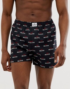 Черные тканые боксеры с логотипом и принтом чаек Hollister - Черный