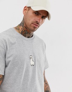 Oversize-футболка с вышитой ламой New Love Club - Серый