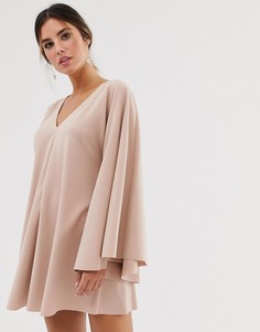 Платье мини с глубоким вырезом и рукавами-оборками ASOS DESIGN - Розовый