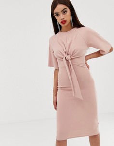 Бледно-розовое облегающее платье миди с завязкой спереди Boohoo - Розовый