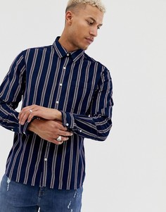 Синяя рубашка в вертикальную полоску Pull&Bear - Синий