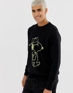 Черный джемпер с принтом Snoopy неоновой расцветки Pull&Bear - Черный