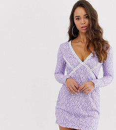 Кружевное платье мини с длинными рукавами PrettyLittleThing - Фиолетовый