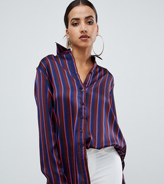 Атласная oversize-рубашка в полоску PrettyLittleThing - Синий