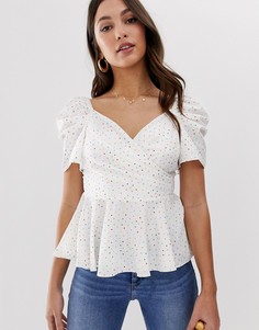 Блузка в сердечко с запахом ASOS DESIGN - Мульти