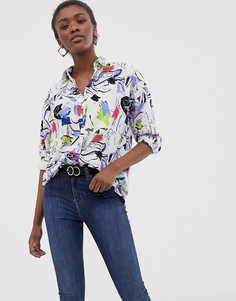Удлиненная рубашка с длинными рукавами и абстрактным принтом ASOS DESIGN - Мульти