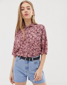 Свободная базовая рубашка с тропическим принтом Pull&Bear - Розовый